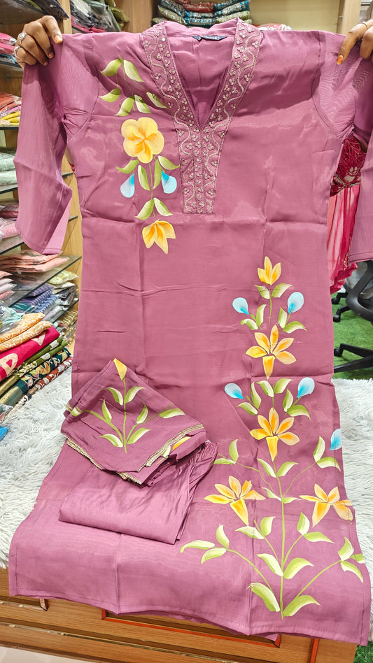 Collar Neck Brush Paint Kurti Set