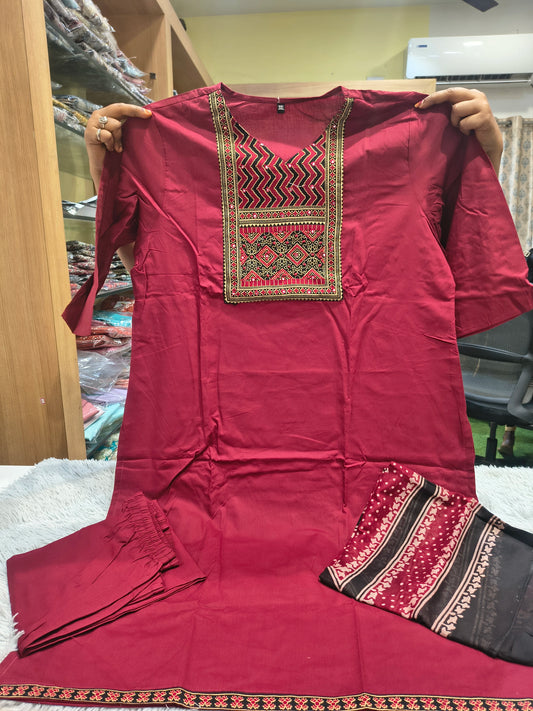 Ajrak Dhabu Cotton Kurti Set