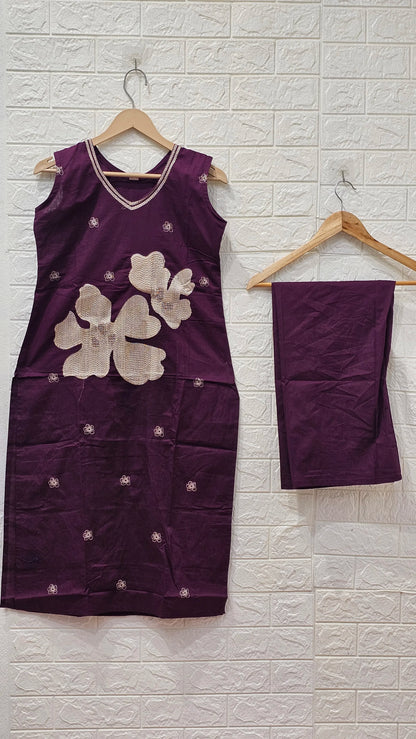 Nazmeen Dabu Cotton Embroidery Flower Pattern 3 Piece Set Kurti