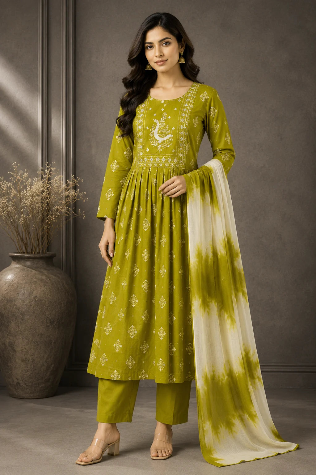 Jungle Theme Dabu Cotton Umbrella 3 Piece Set Kurti