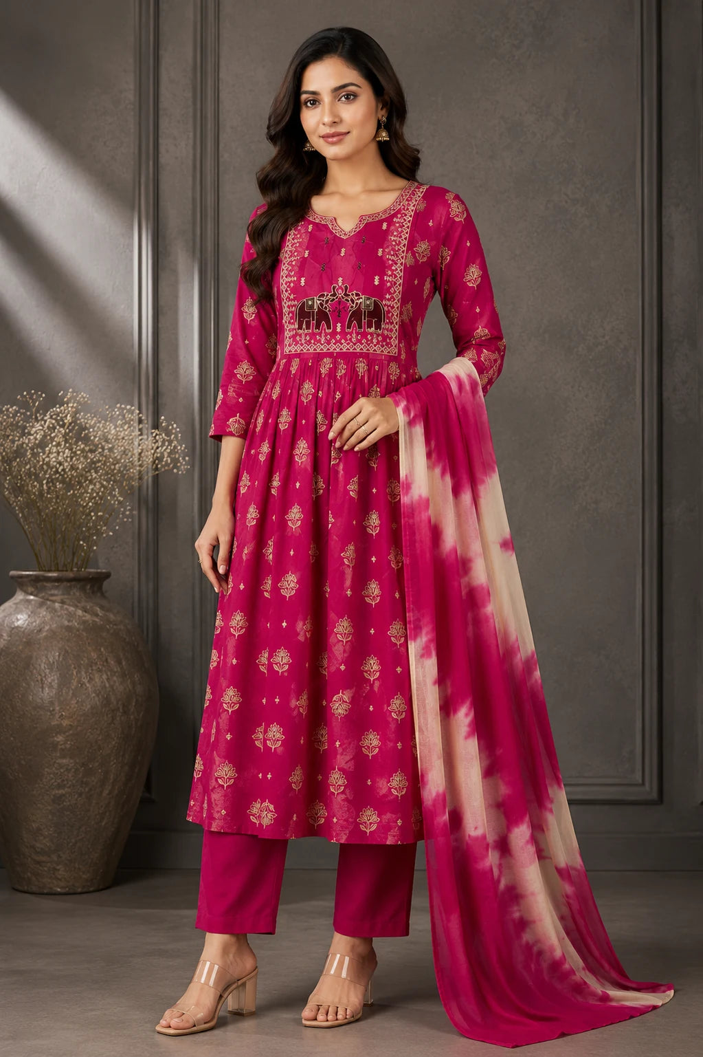 Jungle Theme Dabu Cotton Umbrella 3 Piece Set Kurti