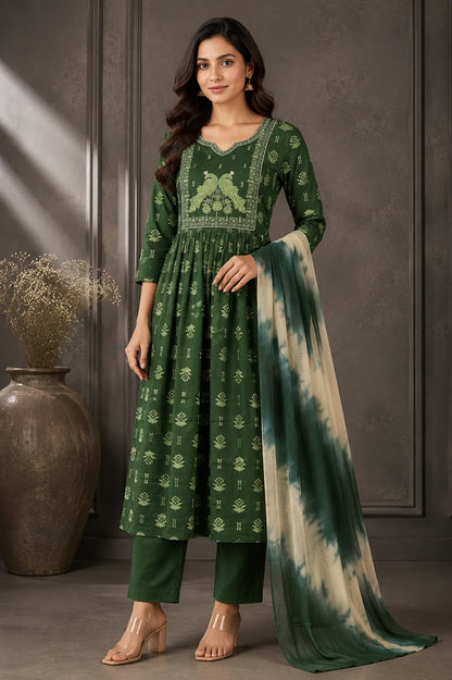 Jungle Theme Dabu Cotton Umbrella 3 Piece Set Kurti