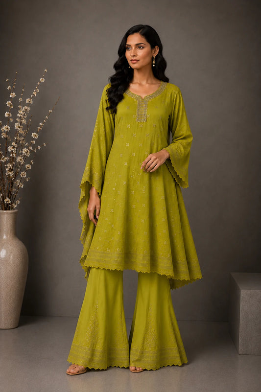 FishCut Embroidery Georgette Sharara Set