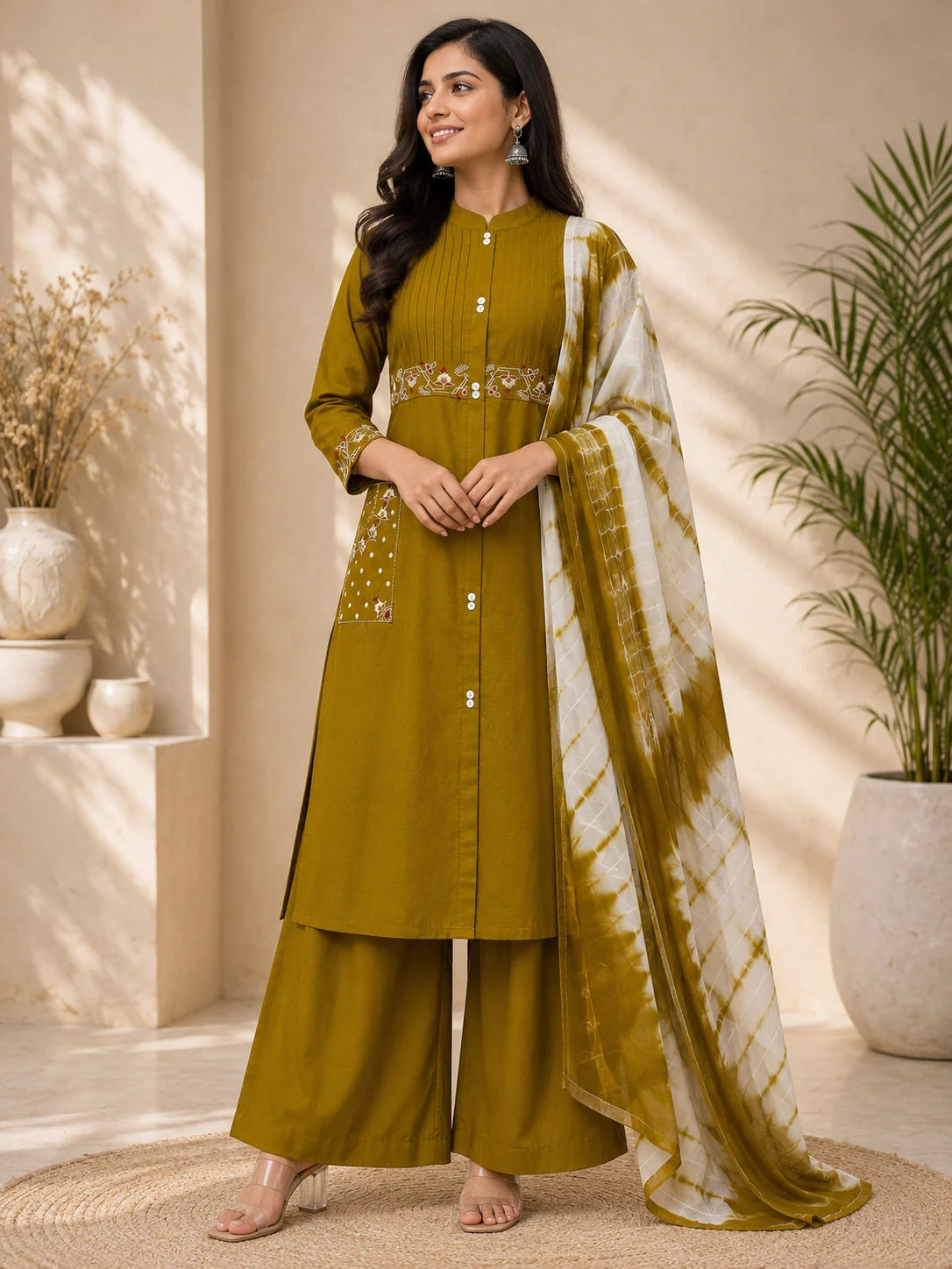 Aasra Vatican Embroidery With Fancy Pockets Work 3 Piece Set Kurti