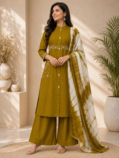 Aasra Vatican Embroidery With Fancy Pockets Work 3 Piece Set Kurti