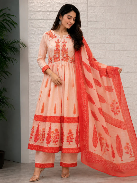 Mul Cotton Embroidery Umbrella 3 Piece Kurta Set