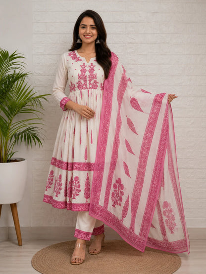 Mul Cotton Embroidery Umbrella 3 Piece Kurta Set