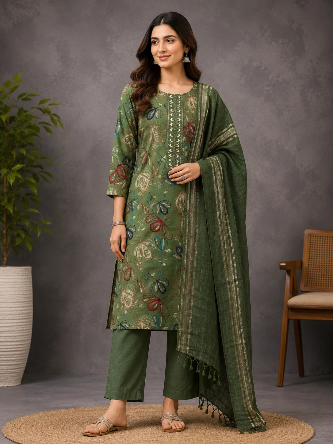 Premium Vatican Embroidery Digital Print 3 Piece Set Kurti
