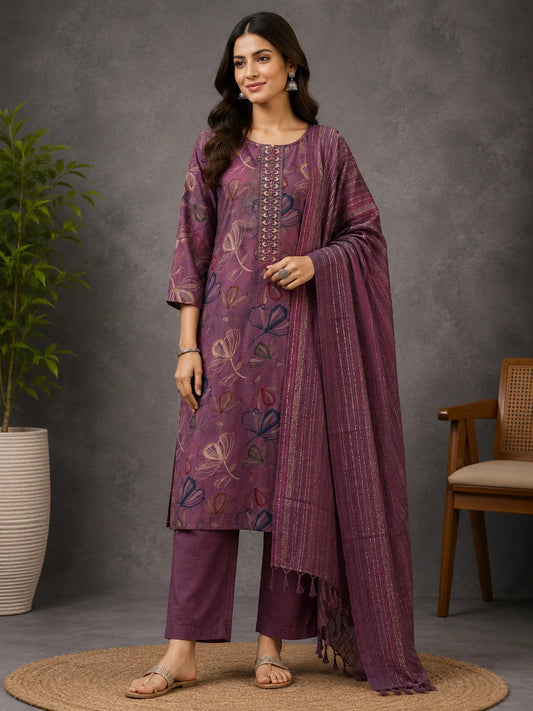 Premium Vatican Embroidery Digital Print 3 Piece Set Kurti