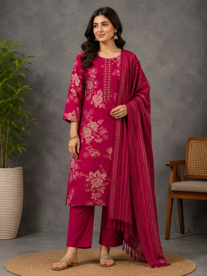 Premium Vatican Embroidery Digital Print 3 Piece Set Kurti