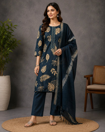 Premium Vatican Embroidery Digital Print 3 Piece Set Kurti