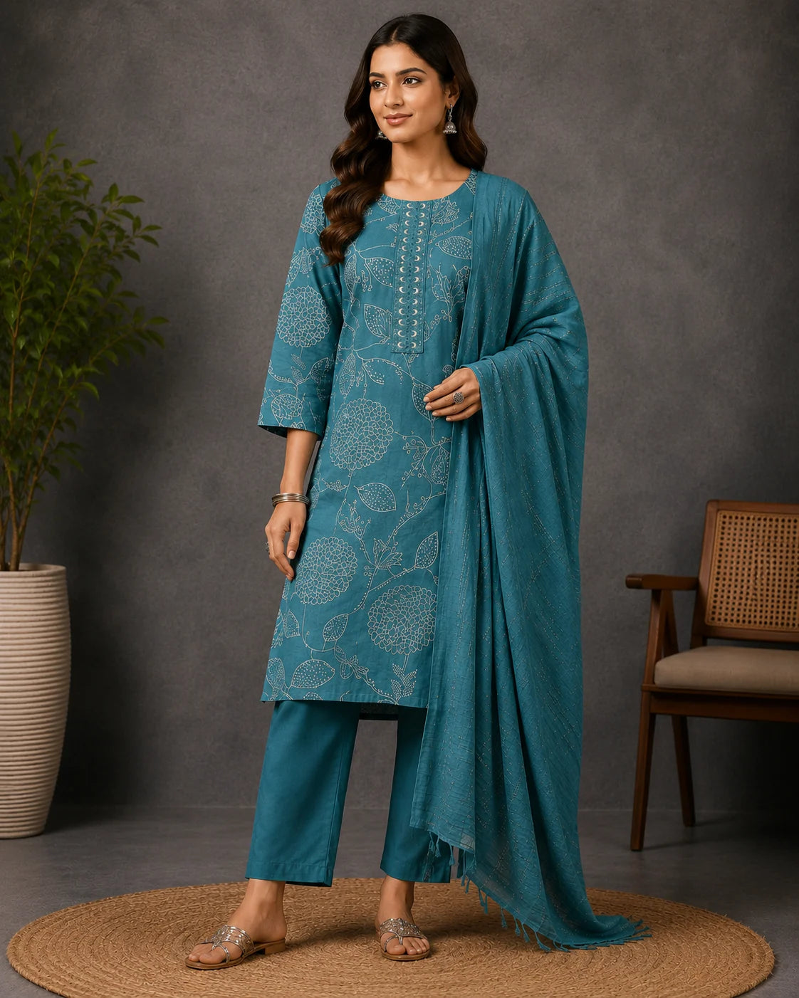 Premium Vatican Embroidery Digital Print 3 Piece Set Kurti