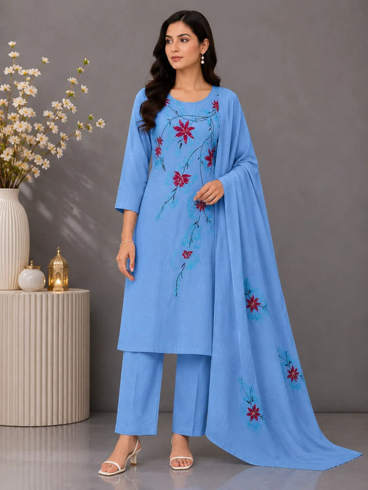 Stylish Mul cotton Paint With Embroidery 3 Piece Set Kurti