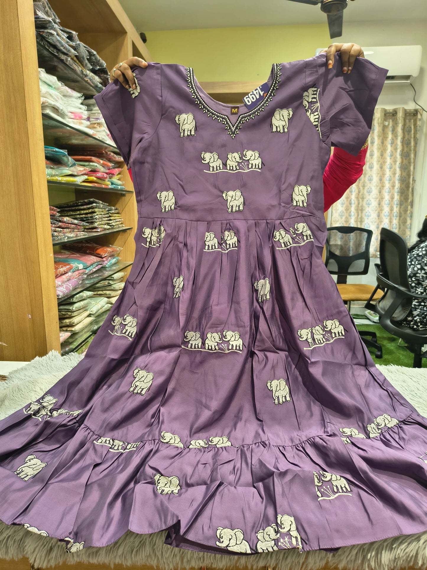 Elephant Embroidery Roman Umbrella Kurti