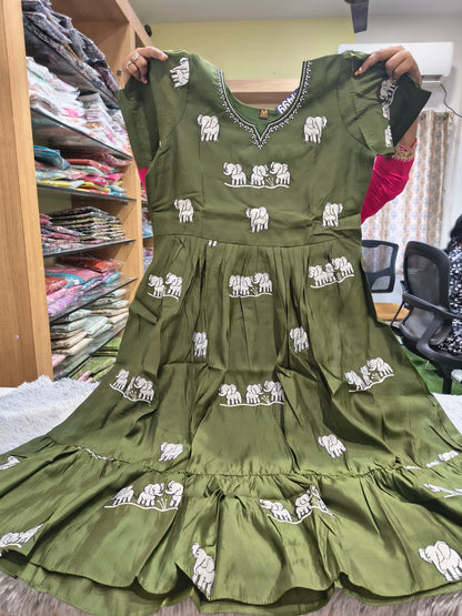 Elephant Embroidery Roman Umbrella Kurti