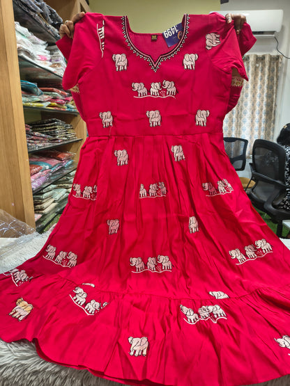 Elephant Embroidery Roman Umbrella Kurti
