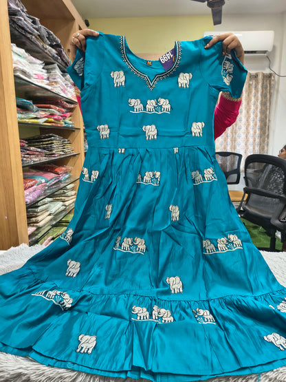 Elephant Embroidery Roman Umbrella Kurti