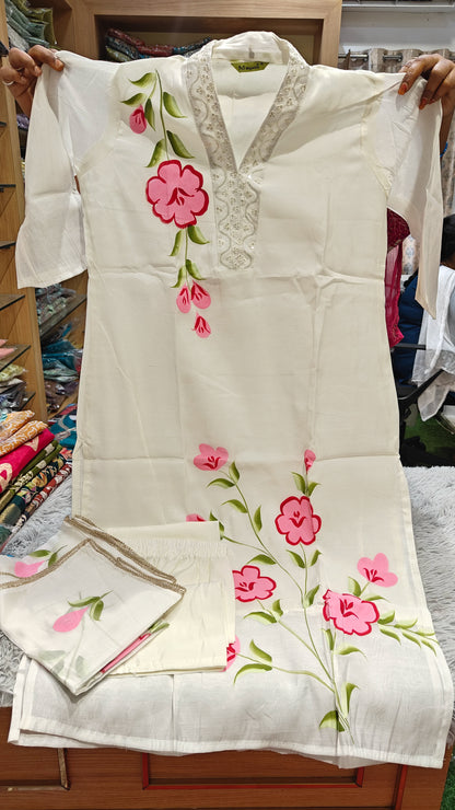 Collar Neck Brush Paint Kurti Set