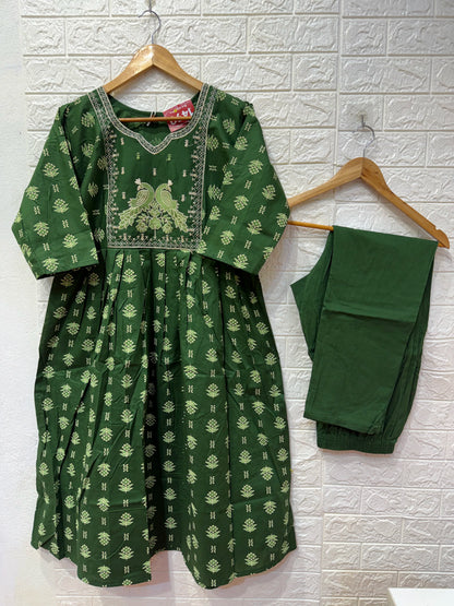 Jungle Theme Dabu Cotton Umbrella 3 Piece Set Kurti