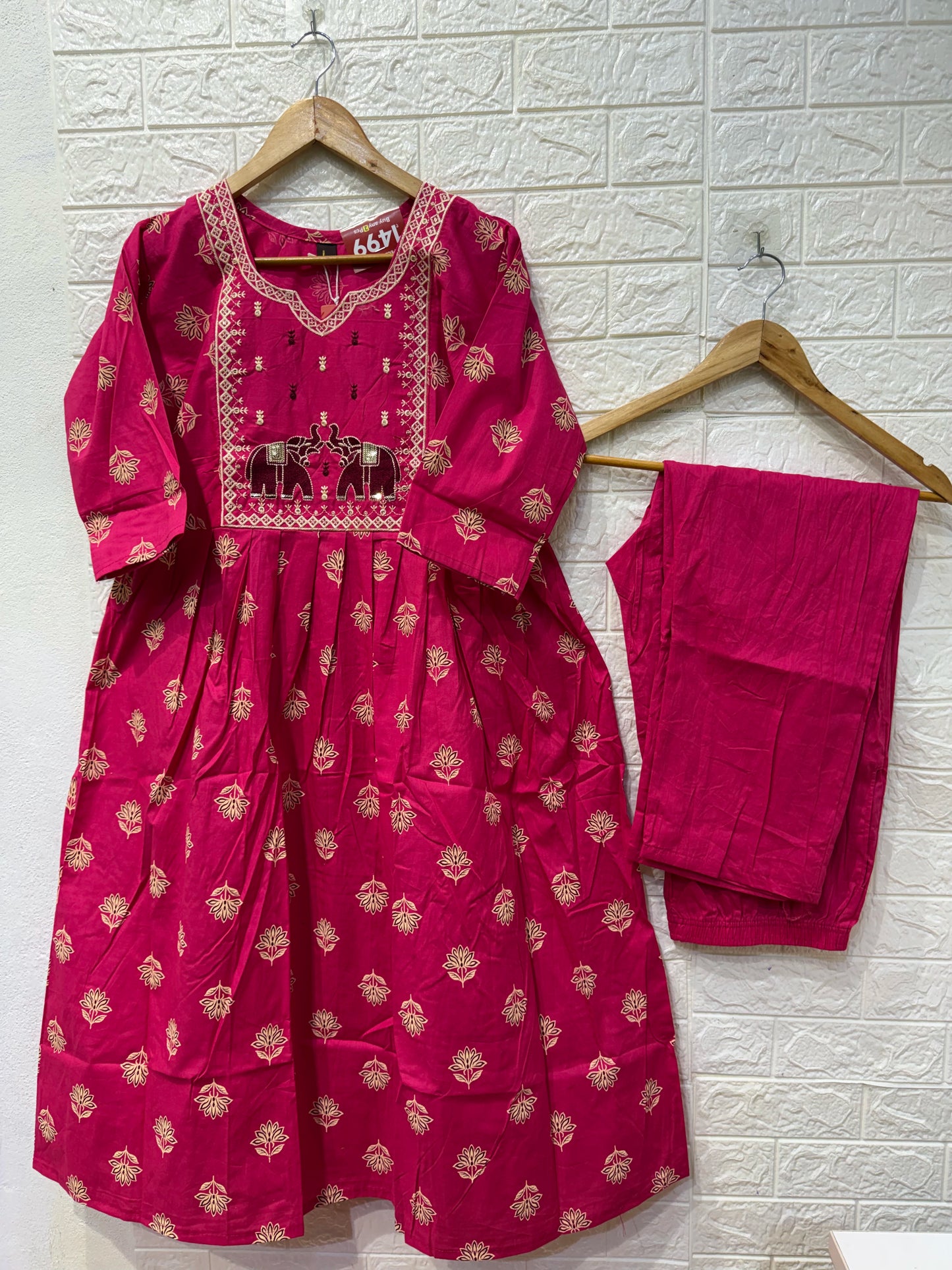 Jungle Theme Dabu Cotton Umbrella 3 Piece Set Kurti