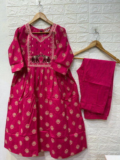 Jungle Theme Dabu Cotton Umbrella 3 Piece Set Kurti
