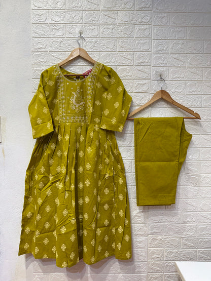 Jungle Theme Dabu Cotton Umbrella 3 Piece Set Kurti
