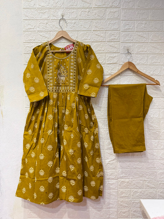 Jungle Theme Dabu Cotton Umbrella 3 Piece Set Kurti