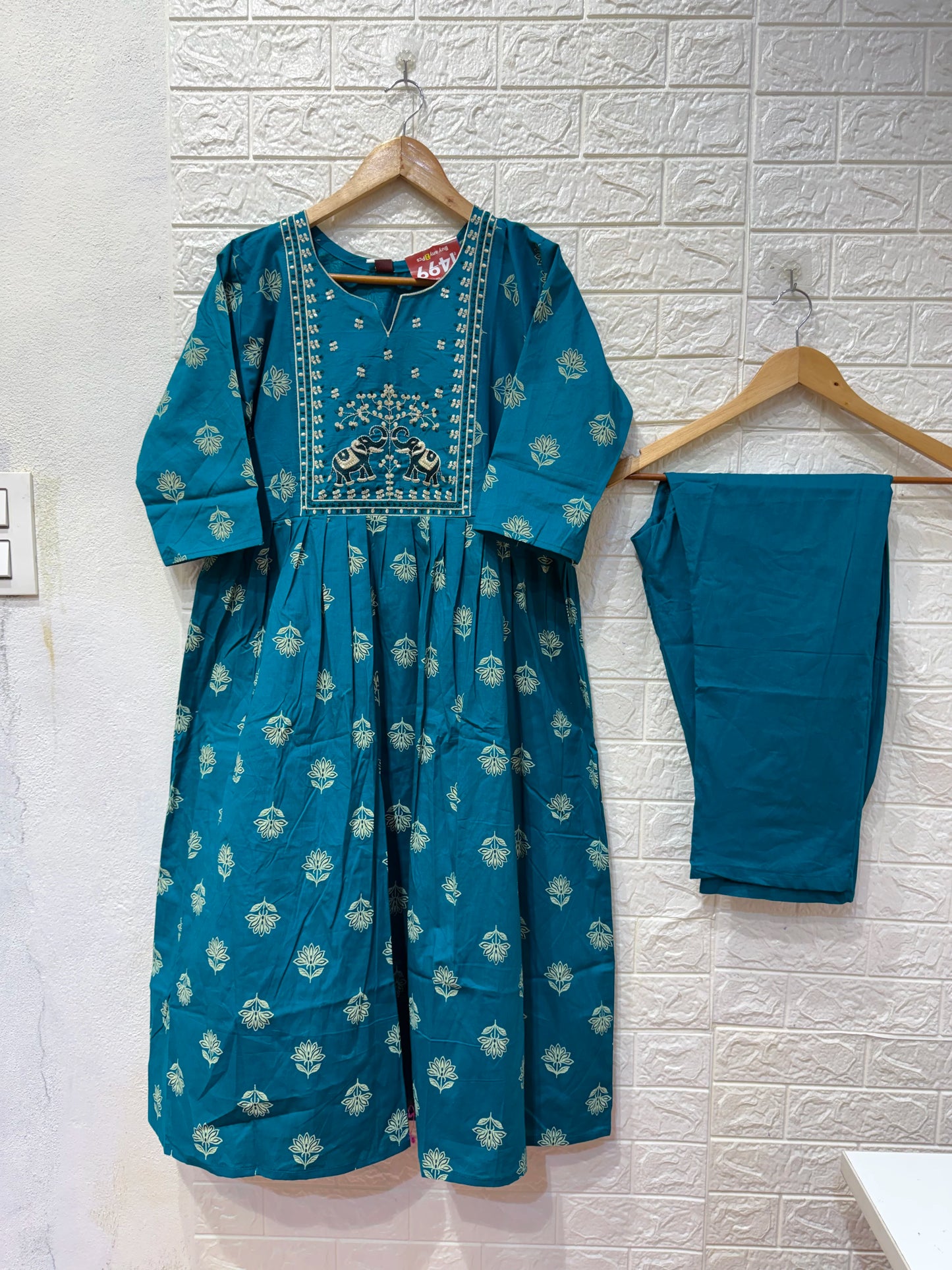 Jungle Theme Dabu Cotton Umbrella 3 Piece Set Kurti