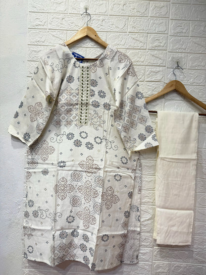 Premium Vatican Embroidery Digital Print 3 Piece Set Kurti
