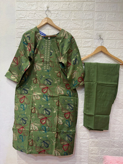 Premium Vatican Embroidery Digital Print 3 Piece Set Kurti