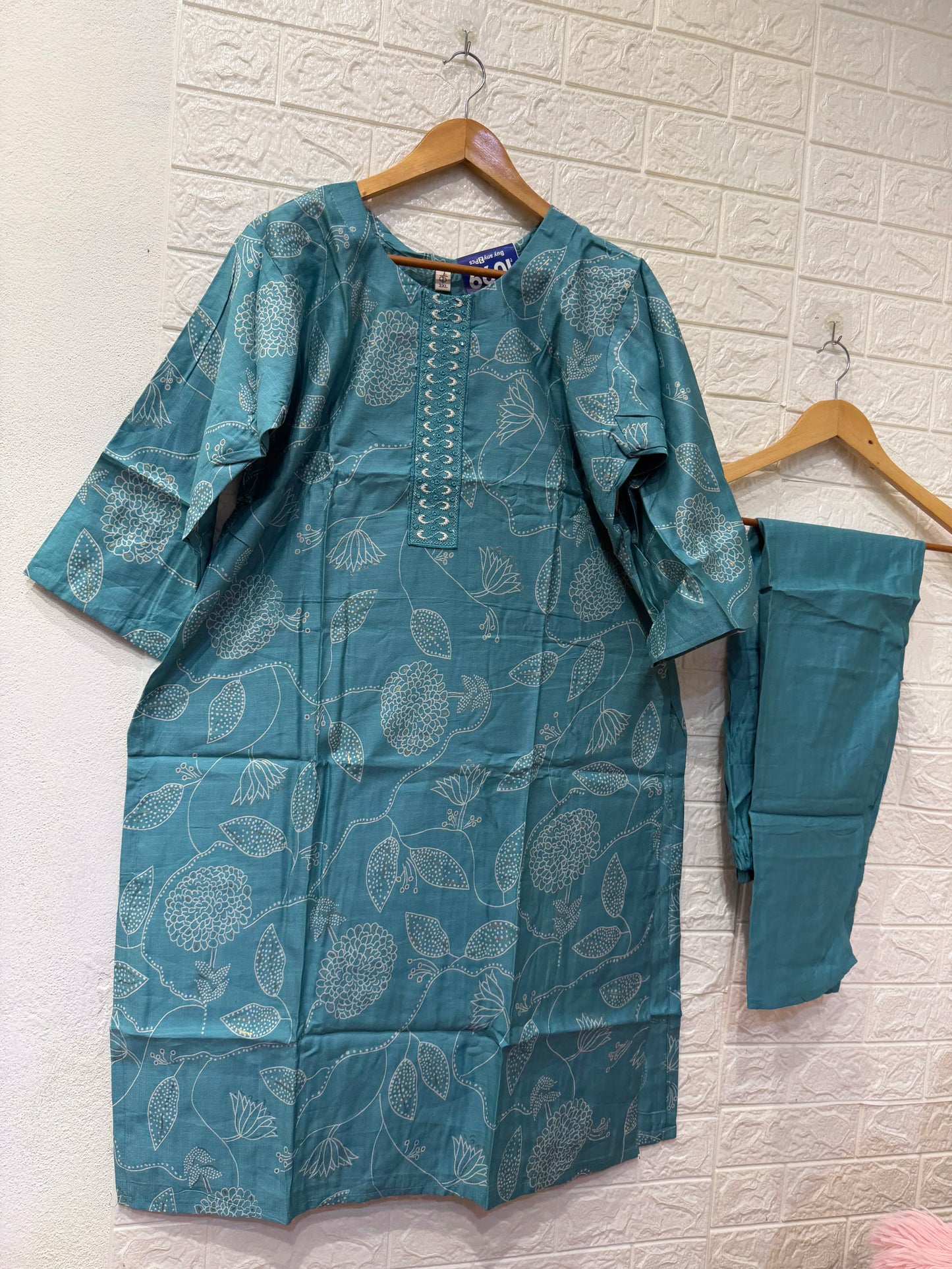 Premium Vatican Embroidery Digital Print 3 Piece Set Kurti