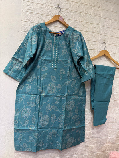 Premium Vatican Embroidery Digital Print 3 Piece Set Kurti