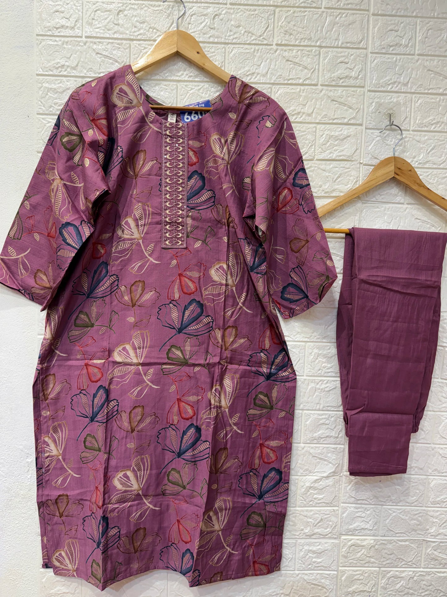 Premium Vatican Embroidery Digital Print 3 Piece Set Kurti