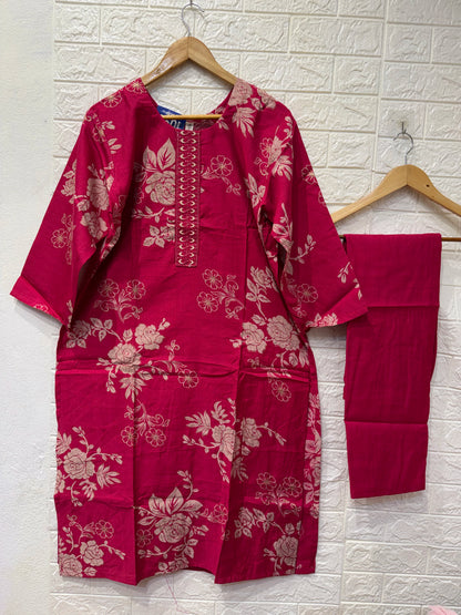 Premium Vatican Embroidery Digital Print 3 Piece Set Kurti