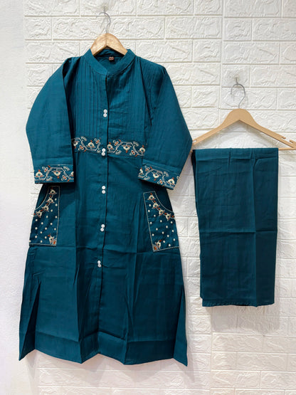 Aasra Vatican Embroidery With Fancy Pockets Work 3 Piece Set Kurti