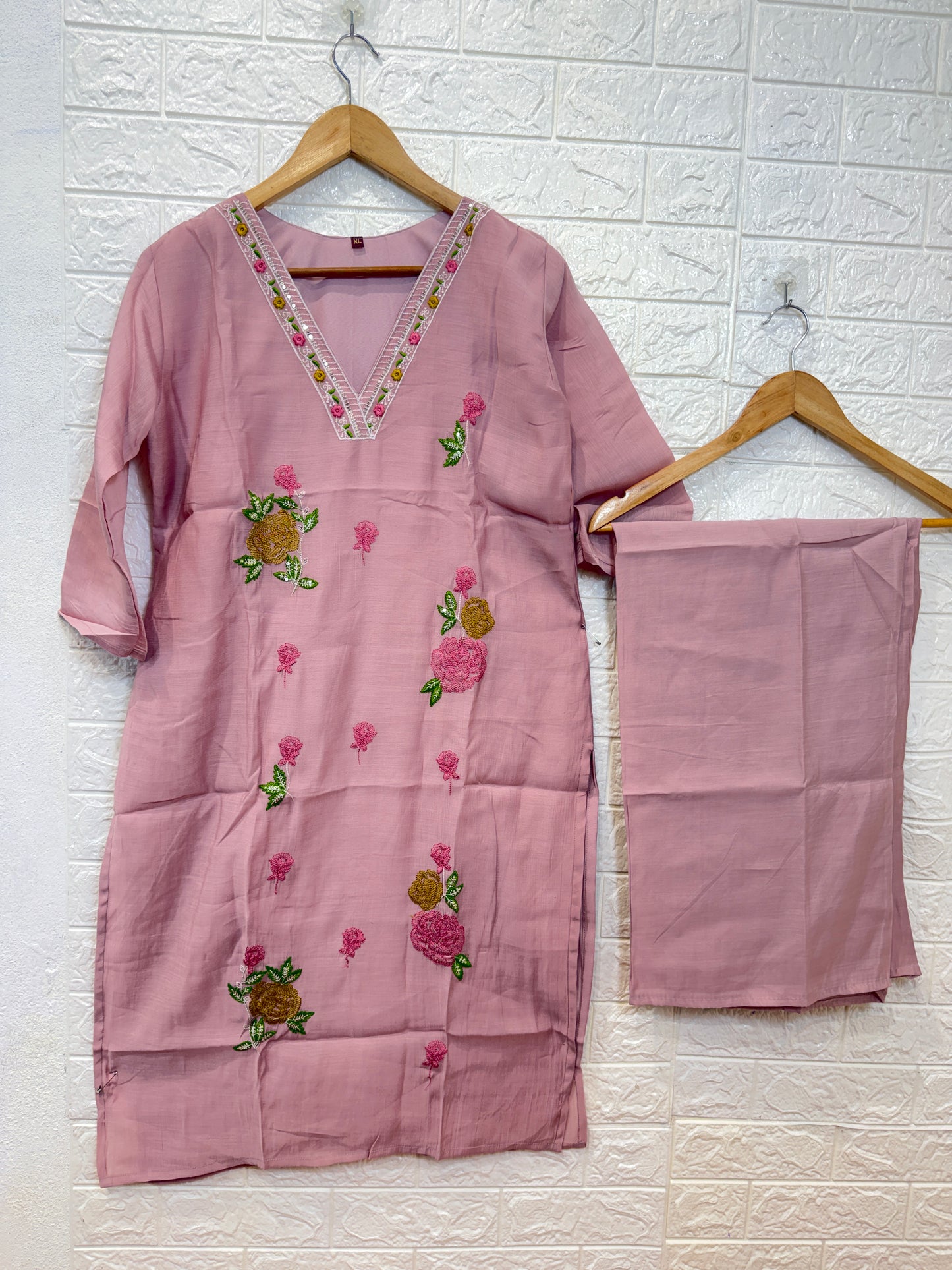 Mul Chanderi Embroidery 2 Piece Cord Set