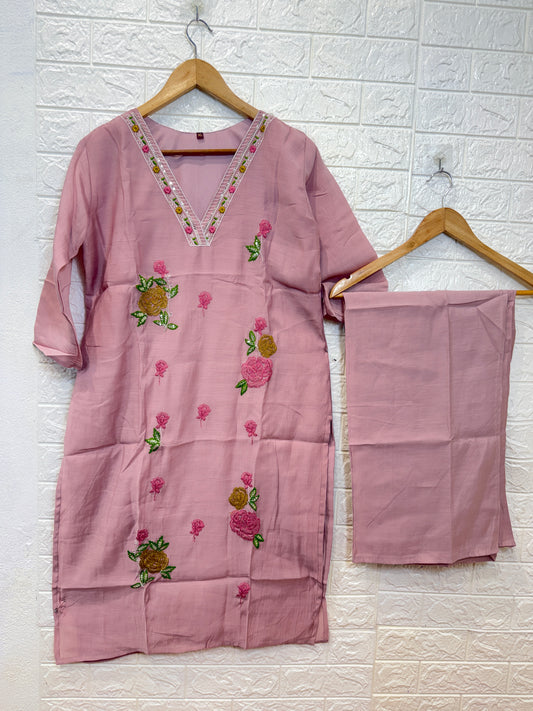 Mul Chanderi Embroidery 2 Piece Cord Set