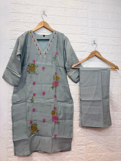Mul Chanderi Embroidery 2 Piece Cord Set