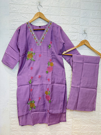 Mul Chanderi Embroidery 2 Piece Cord Set
