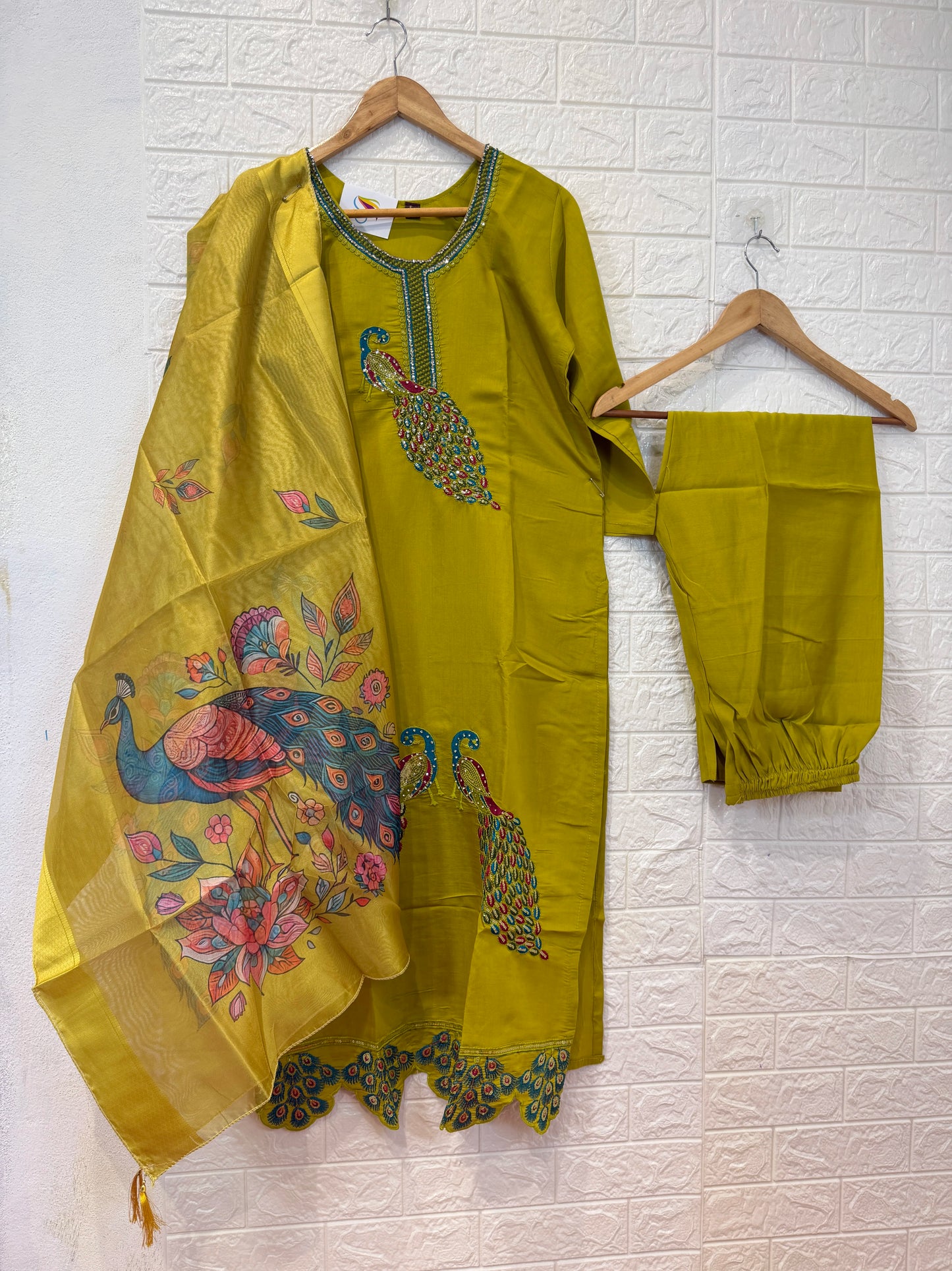 Roman Silk Peacock Design 3 Pieces Set