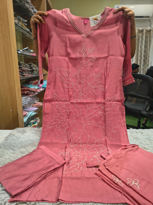 Knot Work Mul Chanderi Kurti Set