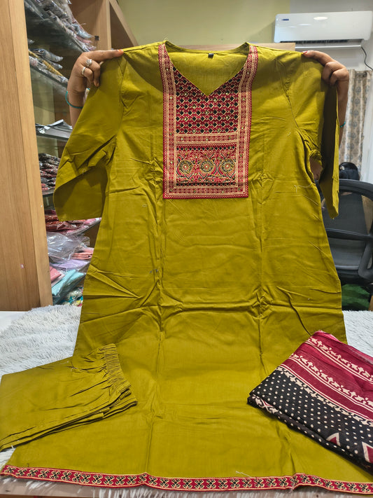 Ajrak Dhabu Cotton Kurti Set