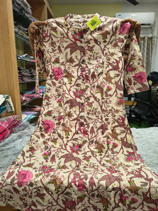 Block Print Handloom A Line Kurti