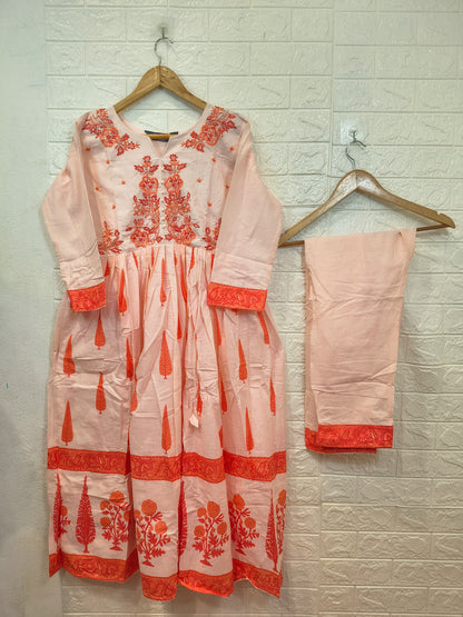 Mul Cotton Embroidery Umbrella 3 Piece Kurta Set