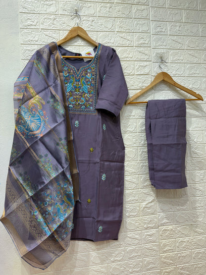 Cristal Mul Chanderi Straight Cut 3 Pieces Set
