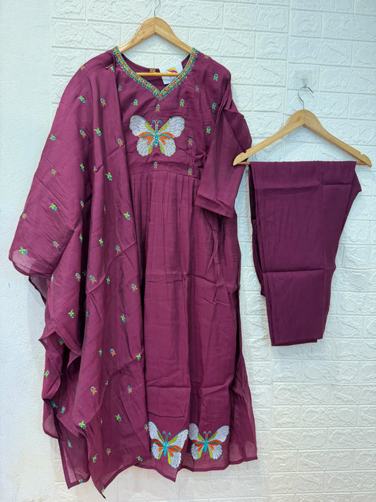 Butterfly Mul Chanderi 3 Piece Set