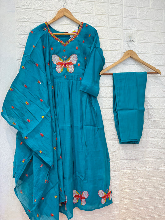 Butterfly Mul Chanderi 3 Piece Set