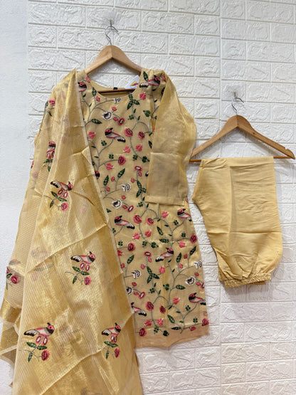 Kota Shimmer Embroidery Multi Thread Work 3 Piece Set