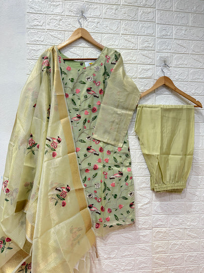Kota Shimmer Embroidery Multi Thread Work 3 Piece Set