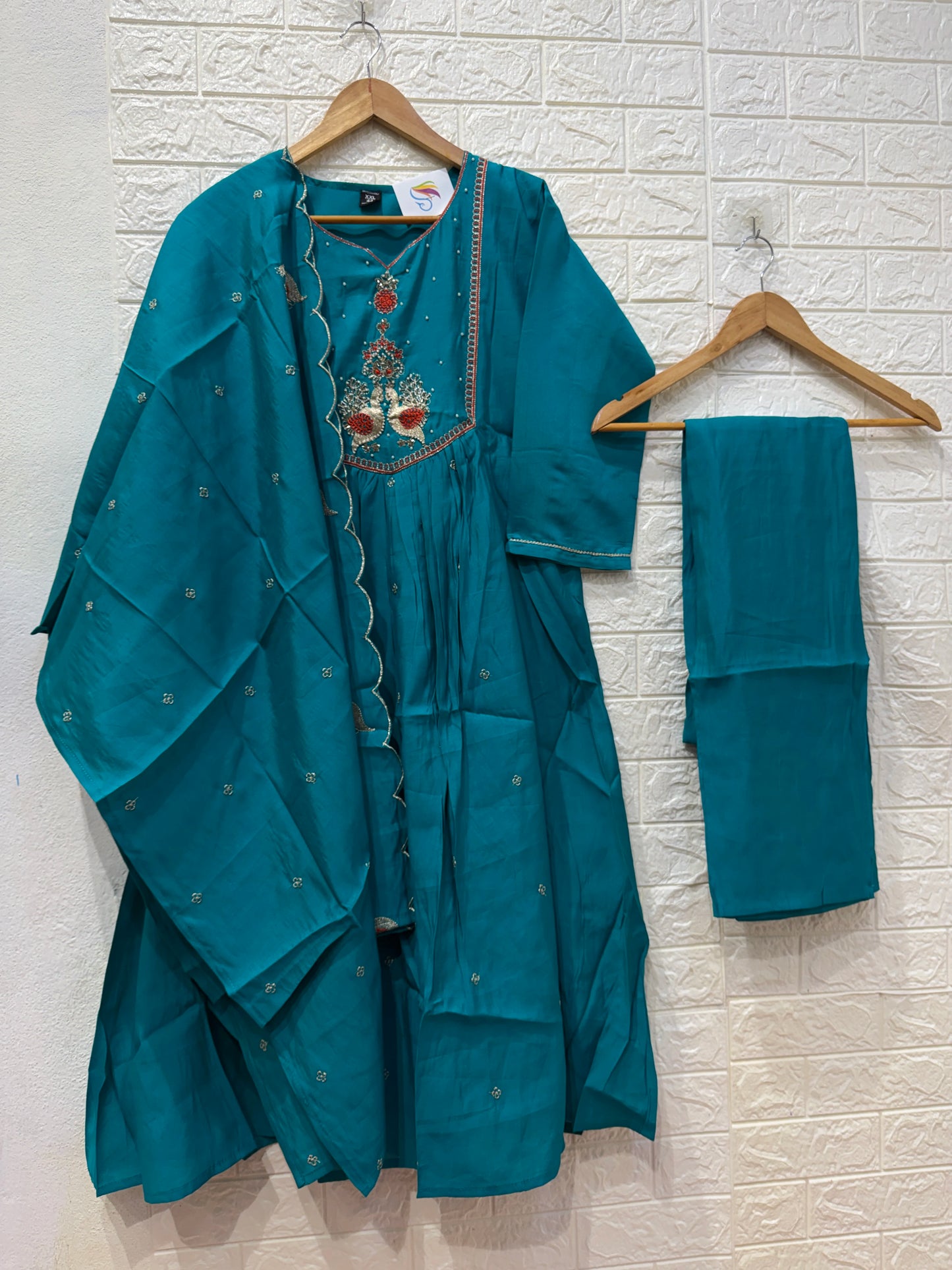 Umbrella Mul Chanderi Hand Work 3 Piece Set